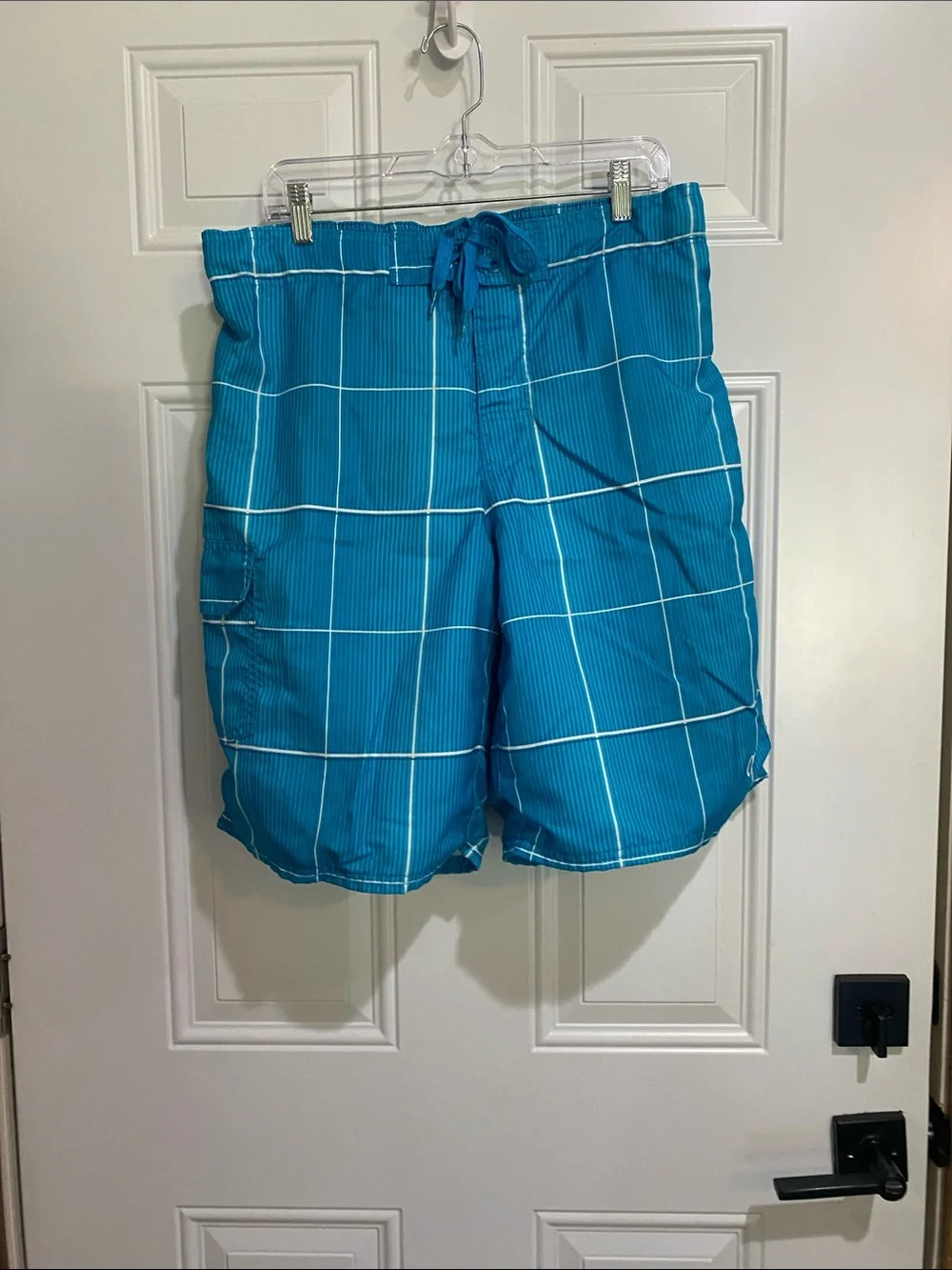 OP Turquoise Plaid Swim Board Shorts